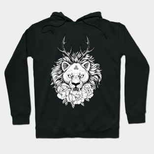 Wiccan lion with horns and flowers Hoodie